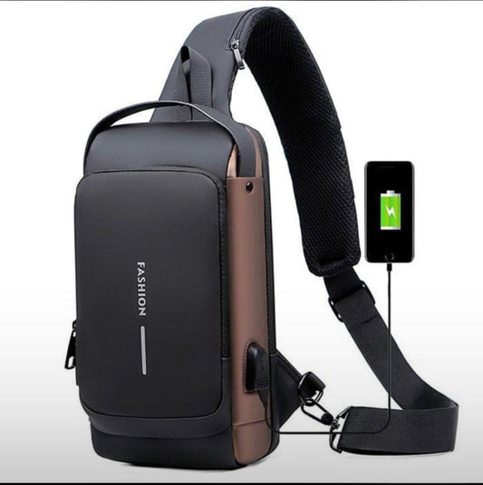 Fashion Men Sling Bag Pack with Lock Waterproof Anti-Theft Chest Bag with USB Charging Port Shoulder Bag Body Backpack with TSA Lock